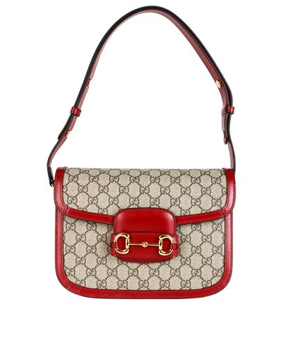 Medium Horsebit 1955, &pound;1,300, Handbags, Beige/Red, Canvas/Leather, Front view